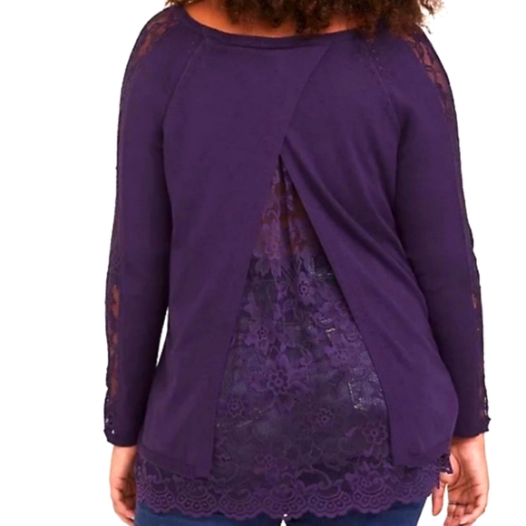 Torrid Size 2 Pullover Lace Insert Split Back Sweater~ Plum Purple Plus Size - Picture 1 of 16